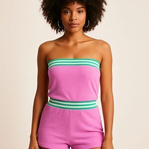 MacBeth Collection Vintage Terrycloth Tube Strapless Y2K Millennium Romper